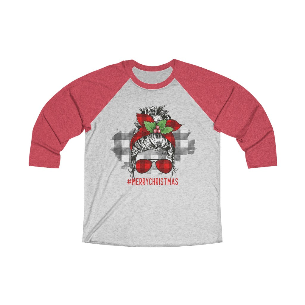 Messy Bun Christmas Raglan Tee